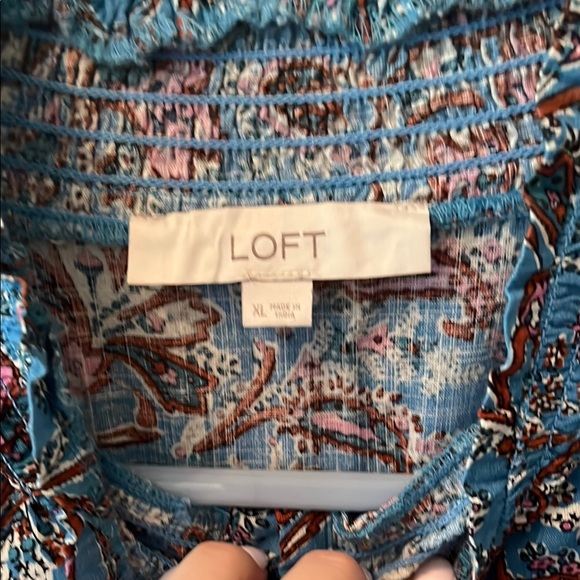 LOFT Black and Blue Ruffled Bib Collar Blouse - Picture 2 of 3